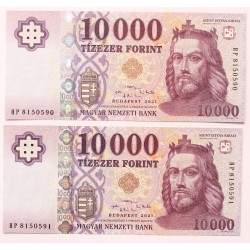 10000 forint 2021 HP sorozat 2db sorszámkövető