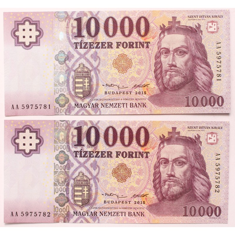 10000 forint 2015 AA sorozat 2db sorszámkövető
