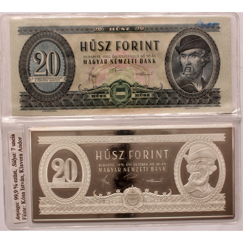 20 forint 1975 BP ezüst bankjegy 7 uncia