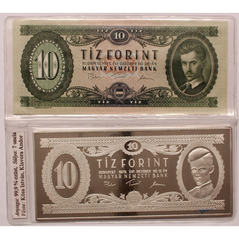 10 forint 1975 BP ezüst bankjegy 7 uncia