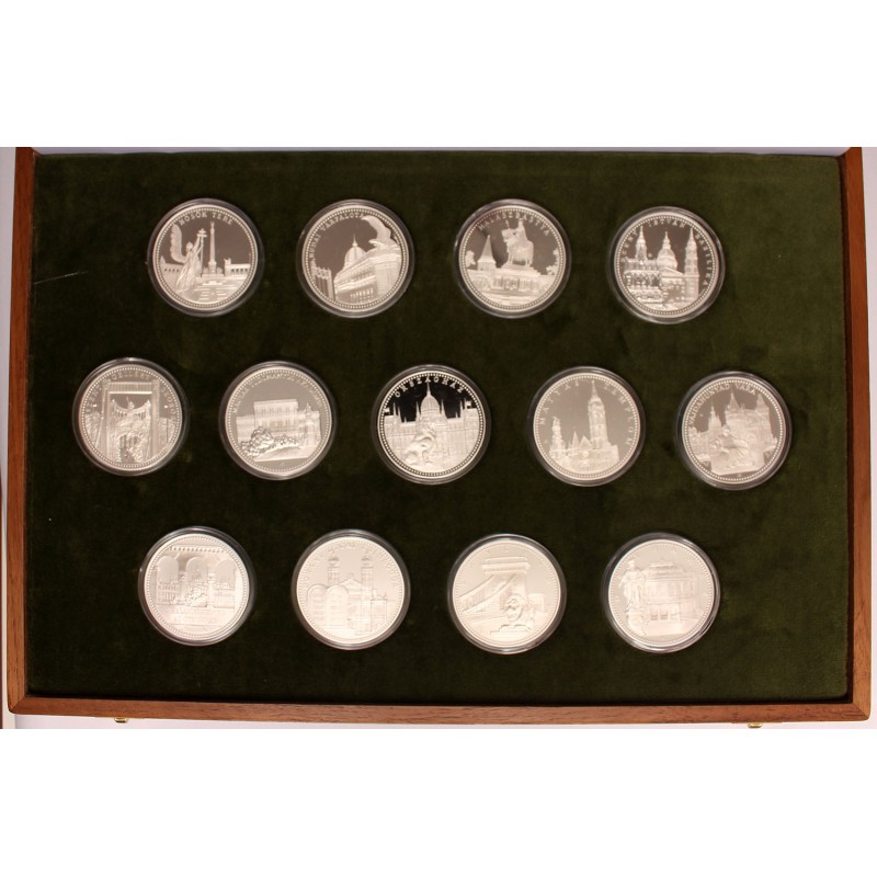 Budapest nevezetességei ezüst emlékérem szett 13x1 Uncia