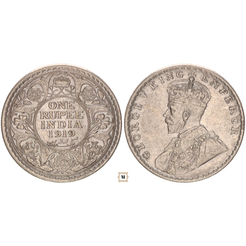 India, V. György 1 rupia 1919