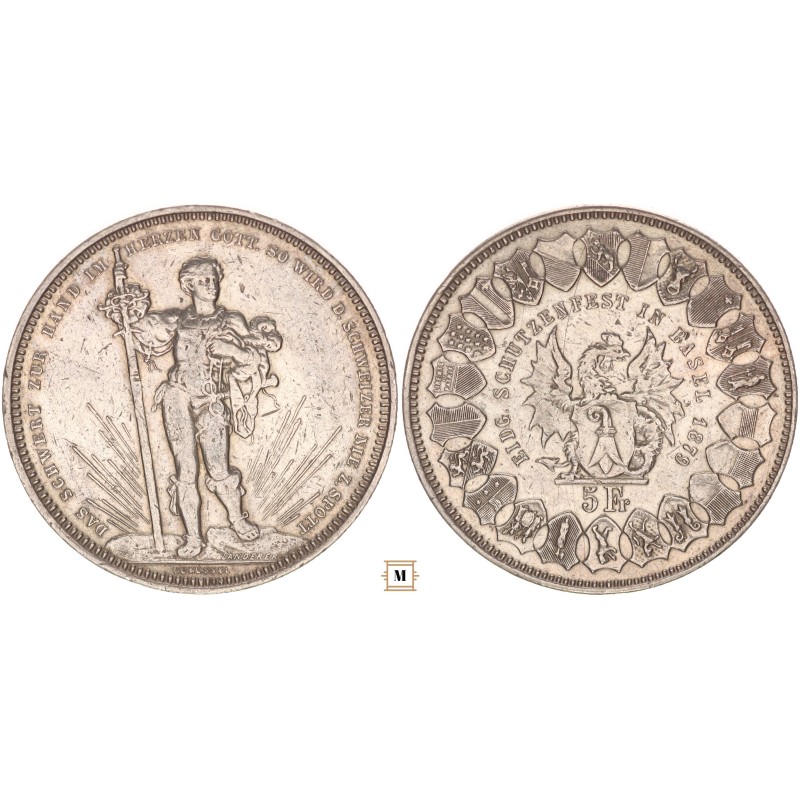 Svájc, 5 fank Lövésztallér 1879 Basel