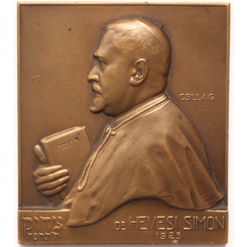 Judaika - Dr. Hevesi Simon rabbi 1925 emlékplakett