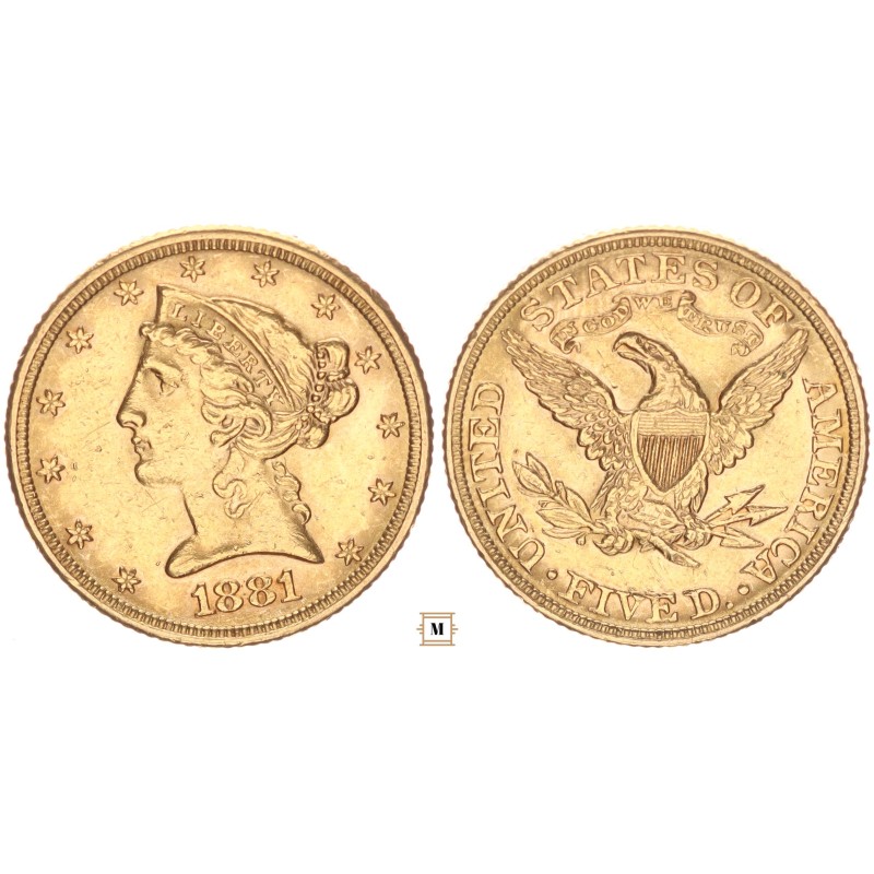 USA 5 dollár 1881