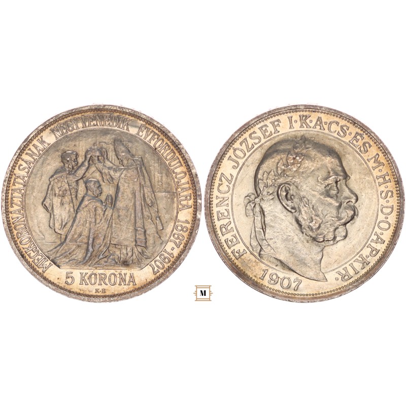 Ferenc József 5 korona Koronázási 1907 KB