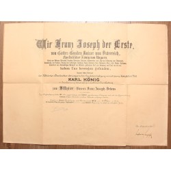 Ferenc József rend tisztikeresztjének adományozója Karl König részére 1916