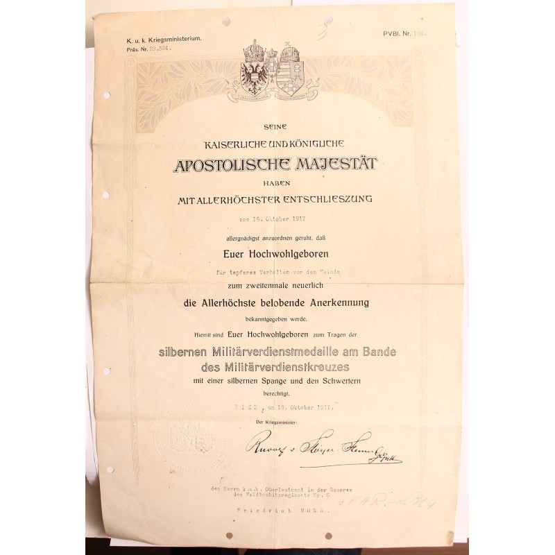 Friedrich Hora tartalékos főhadnagy papírjai /adományozók/