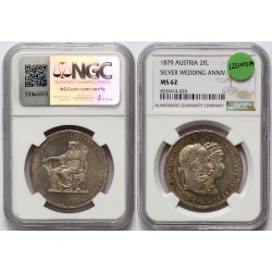 Ferenc József 2 gulden ezüstlakodalom 1879 NGC MS62