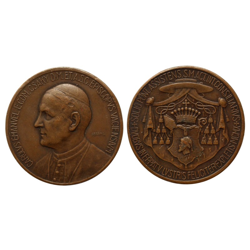 Csáky Károly váci püspök bronz érem 1910