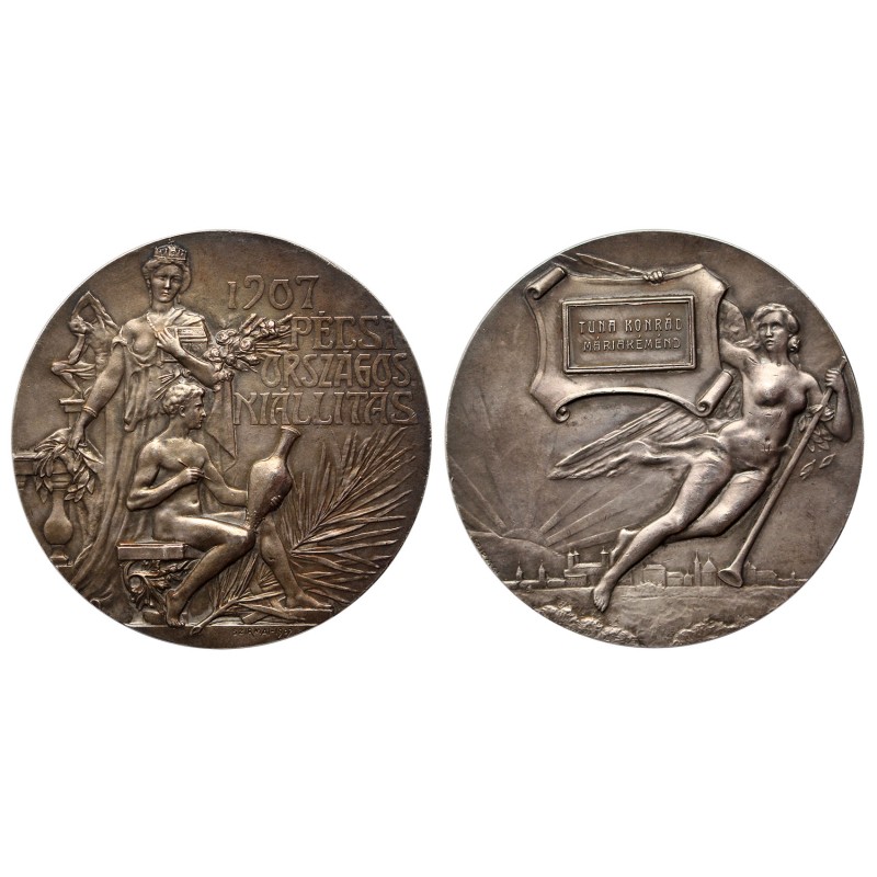 Pécsi Országos Kiállítás 1907 ezüst díjérem