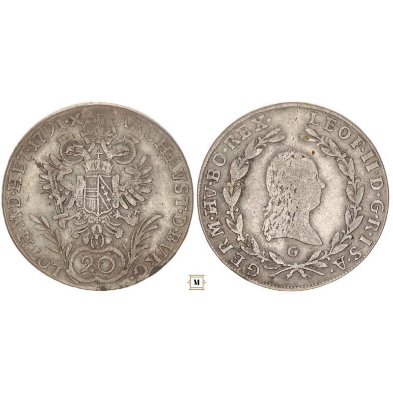 II. Lipót 20 krajcár 1791 G Nagybánya