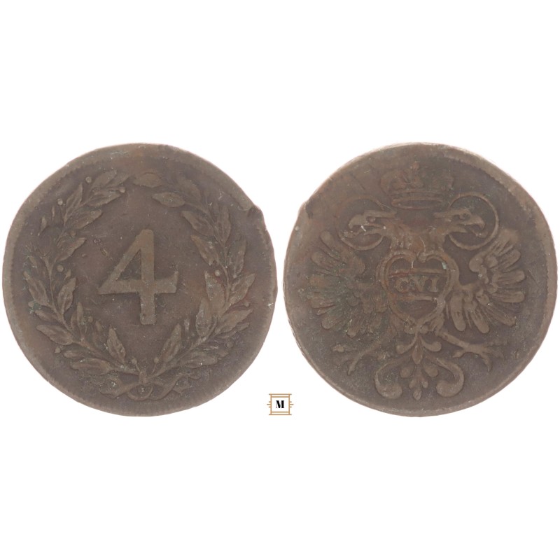 Pesti Invalidusok háza, III. Károly 4 krajcár R!