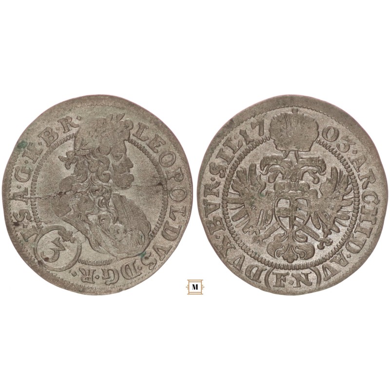 I. Lipót 3 krajcár 1703 FN Oppeln