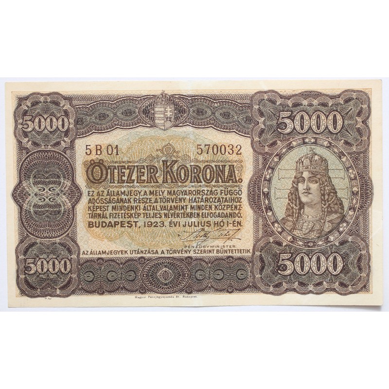 5000 korona 1923 Magyar Pénzjegynyomda