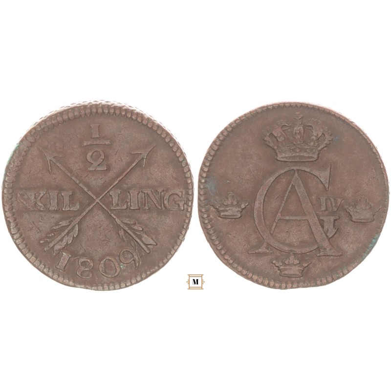 Svédország IV. Gusztáv Adolf 1/2 skilling 1809