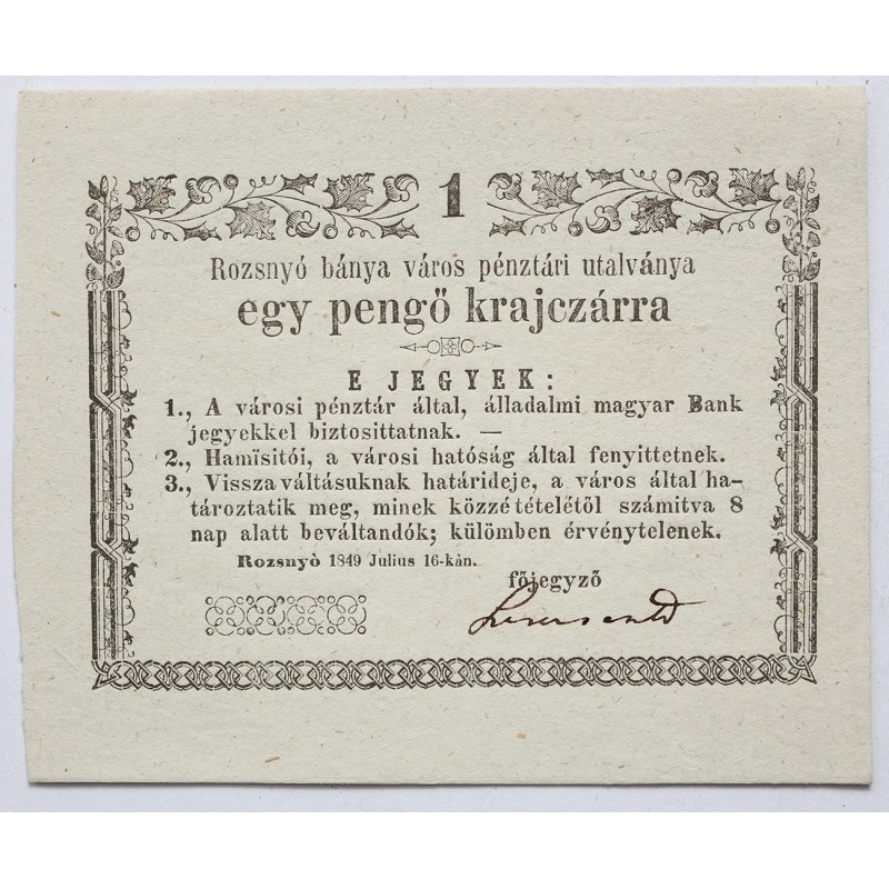 Rozsnyó 1 krajcár 1849