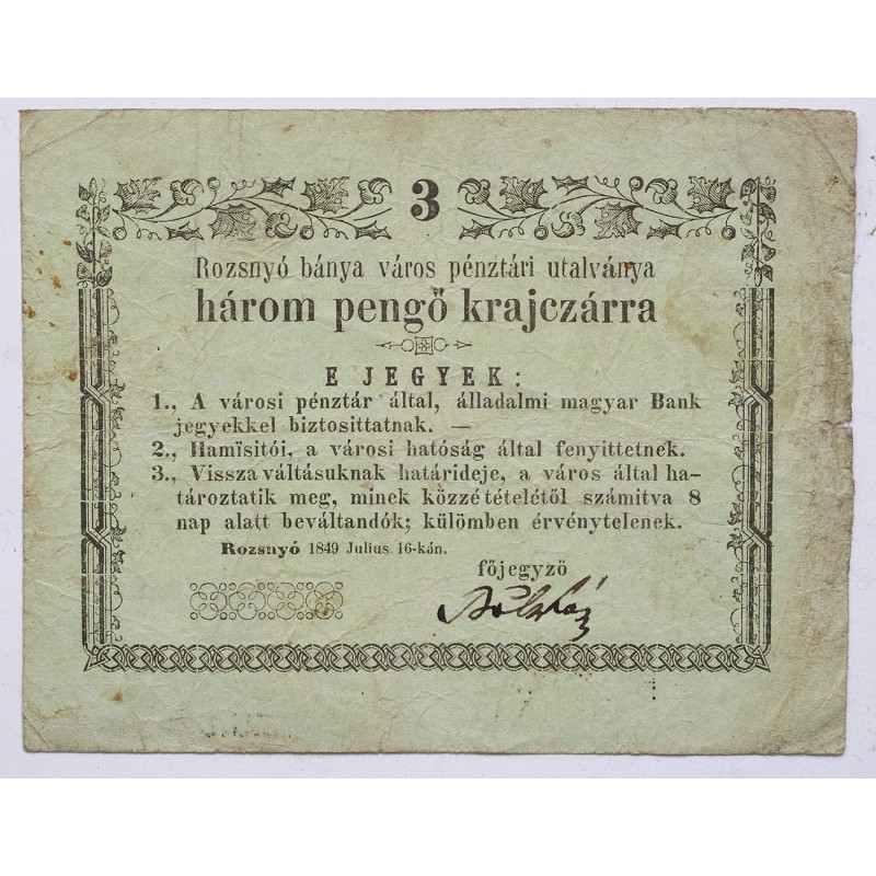 Rozsnyó 3 krajcár 1849