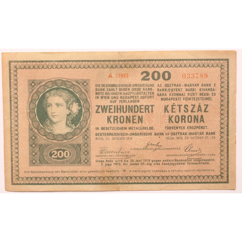 200 korona 1918 sima hátlap