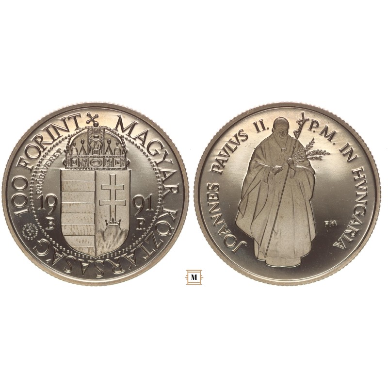 100 forint II. János Pál Pápa 1991 BP PRÓBAVERET