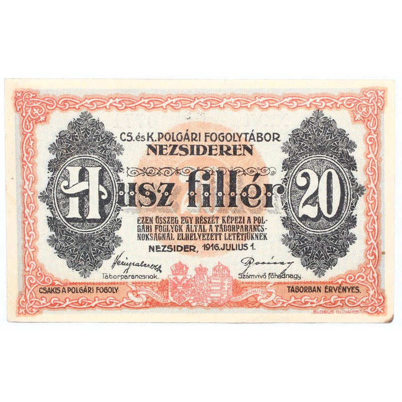 Hadifogolytábor Nezsider 20 fillér 1916 MS változat