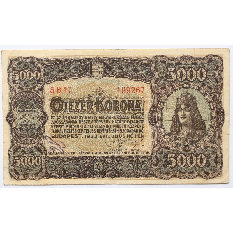 5000 korona 1923 nyomdahely nélkül, ritkább!