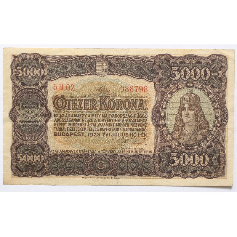 5000 korona 1923 Magyar Pénzjegynyomda