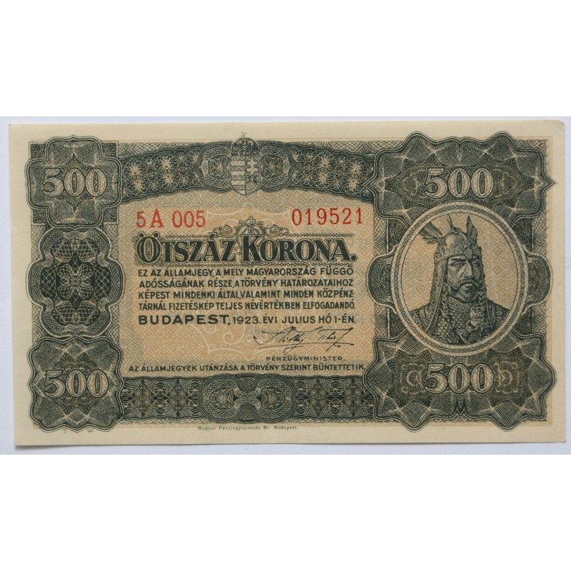 500 korona 1923 Magyar Pénzjegynyomda