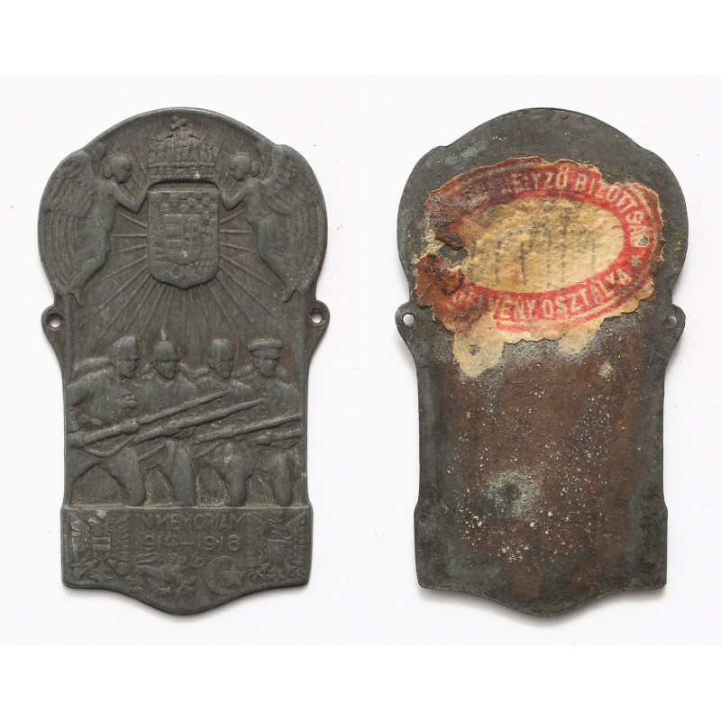 In memoriam 1914-1918 jelvény - Orsz. Hadsegélyező bizottság jelvény osztálya