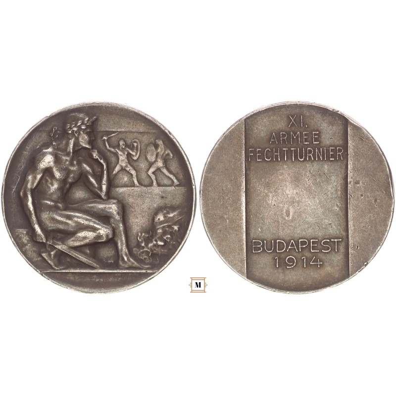 XI. Hadsereg Vívótornája Budapest 1914 ezüst emlékérem