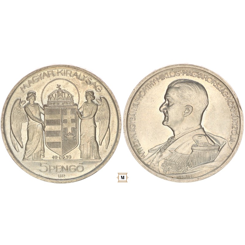 Horthy Miklós 5 pengő 1939 BP