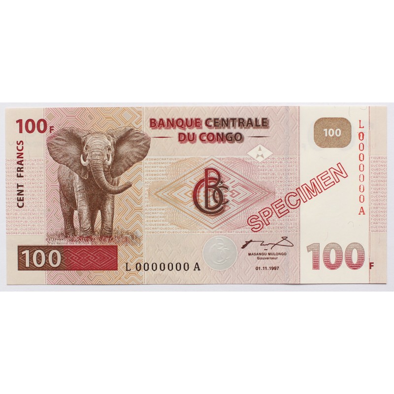 Kongó 100 frank 1997 SPECIMEN Minta