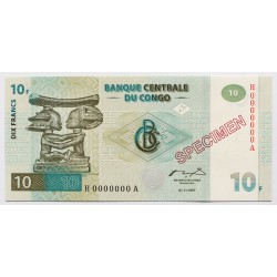 Kongó 10 frank 1997 SPECIMEN MINTA