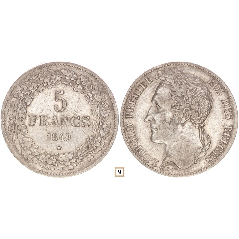 Belgium, 5 francs 1849