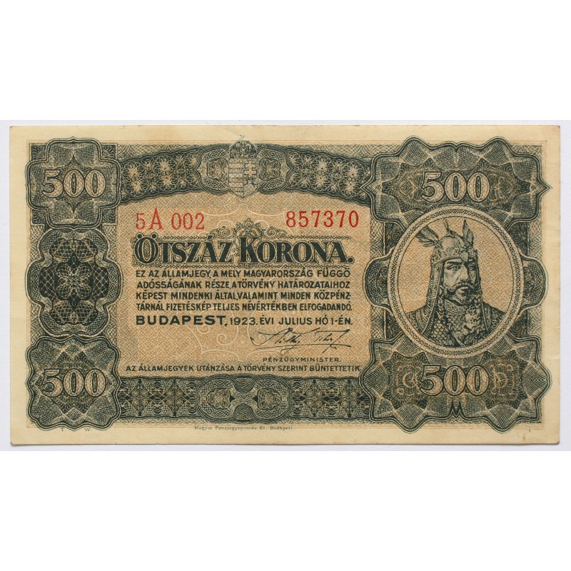 500 korona 1923 Pénzjegynyomda