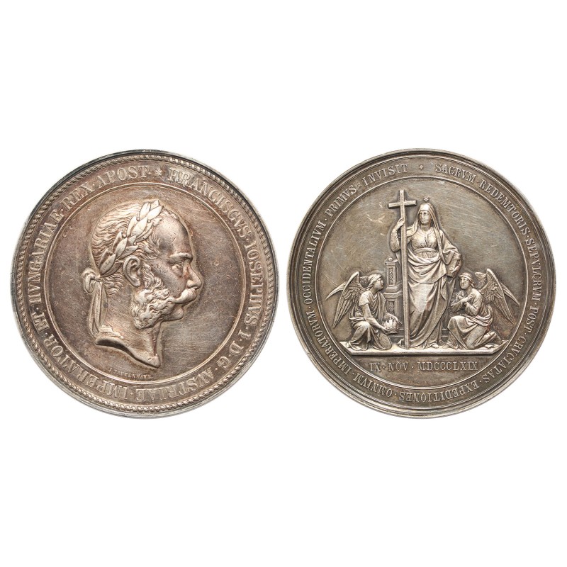 Ferenc József Szent Sír látogatása és Szuezi-csatorna megnyitása 1869 ezüstérem R!