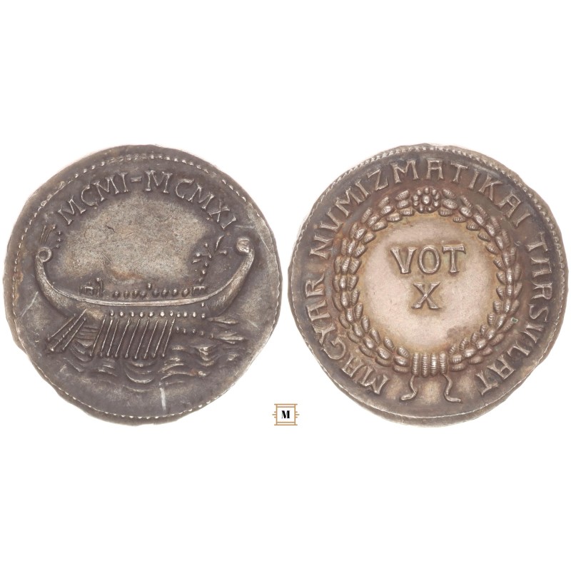 Magyar Numizmatikai Társulat 10. évfordulójára 1901-1911 ezüst emlékérem