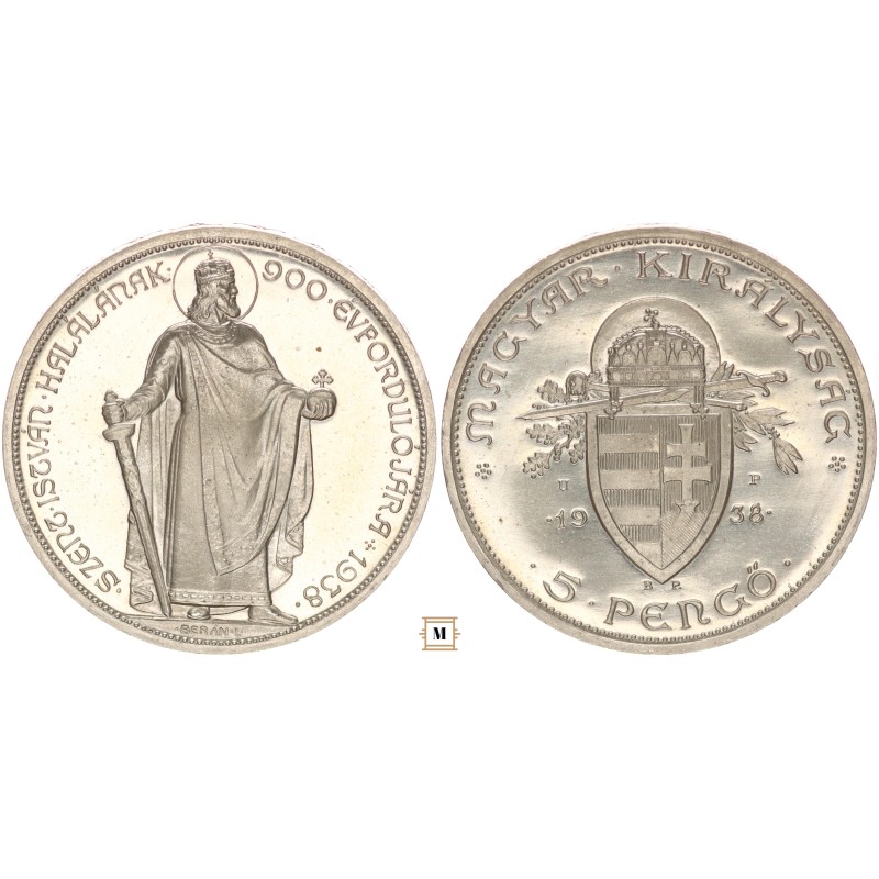 5 pengő Szent István 1938 BP UP ARTEX