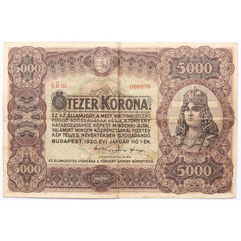 5000 korona 1920, VF-, beszakadások
