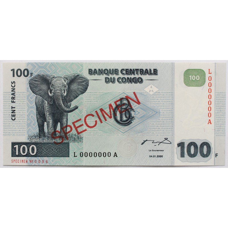 Kongó 100 frank 2000 Specimen Minta
