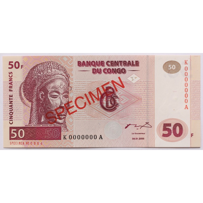 Kongó 50 frank 2000 Specimen Minta