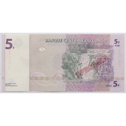 Kongó 5 frank 1997 Specimen Minta