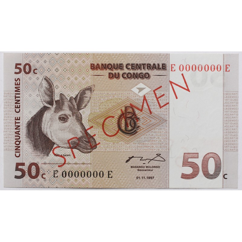 Kongó 50 centimes 1996 Specimen Minta