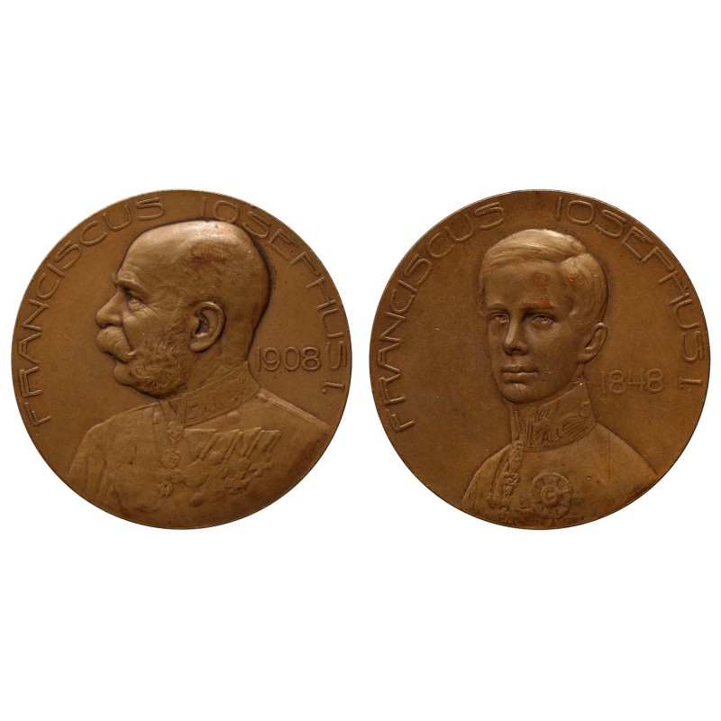 Ferenc József Jubileumi 60 éves uralkodás bronz érem 1848-1908