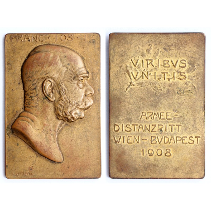 FJ hadsereg távlovaglás Bécs-Budapst 1908 bronz plakett