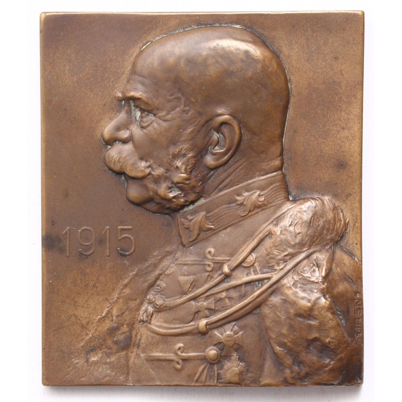 FJ magyar egyenruhában 1915 bronz plakett, Stiasny
