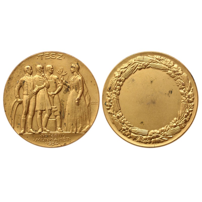 TESZ Nemzeti Munkahét 1934 aranyozott bronz érem, Berán