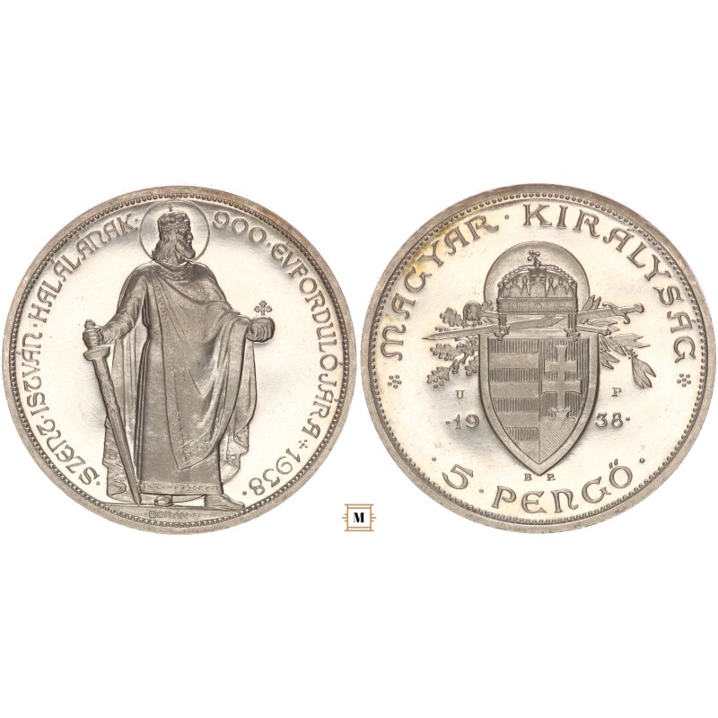5 pengő Álló Szent István 1938 BP UP ARTEX
