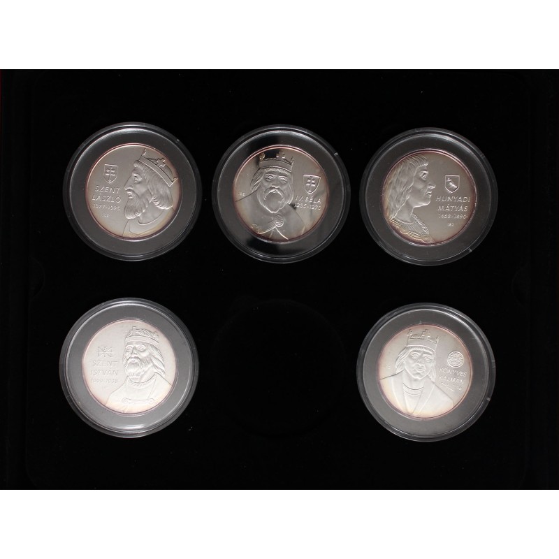 Magyar Királyok érem szett díszdobozban, 5 x 1 Oz, Ag(.999)