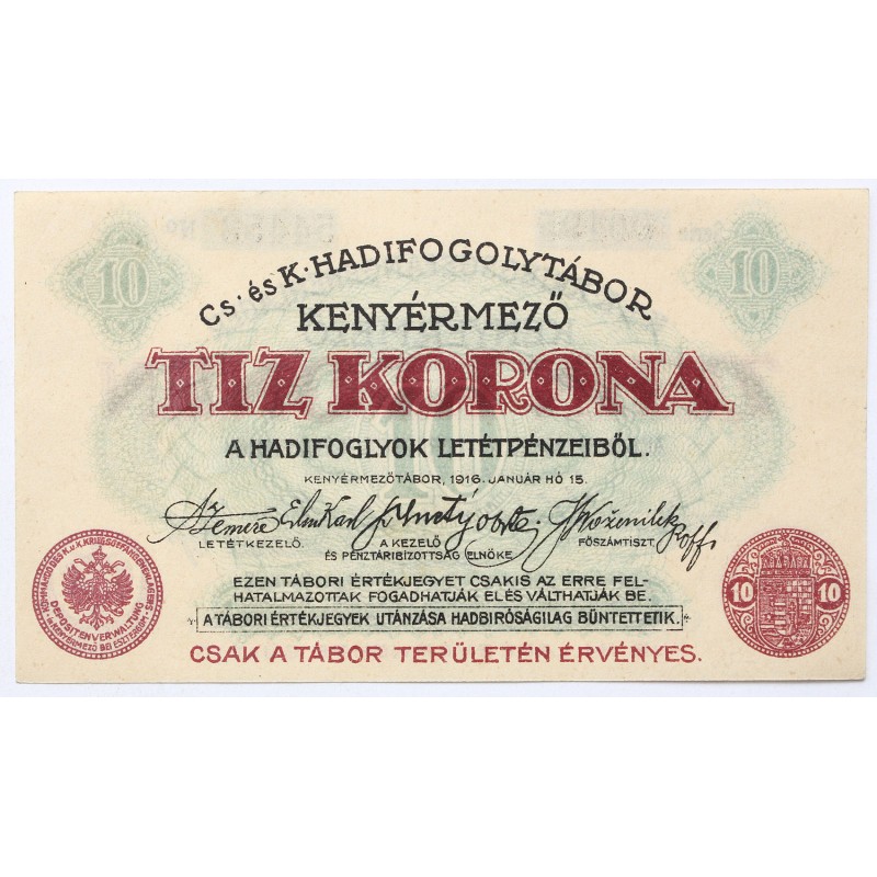 Hadifogolytábor Kenyérmező 10 korona 1916